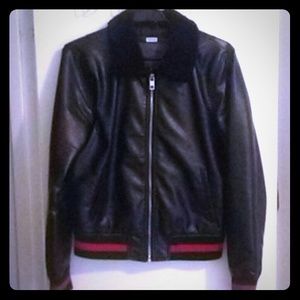 Black fitted faux leather jacket